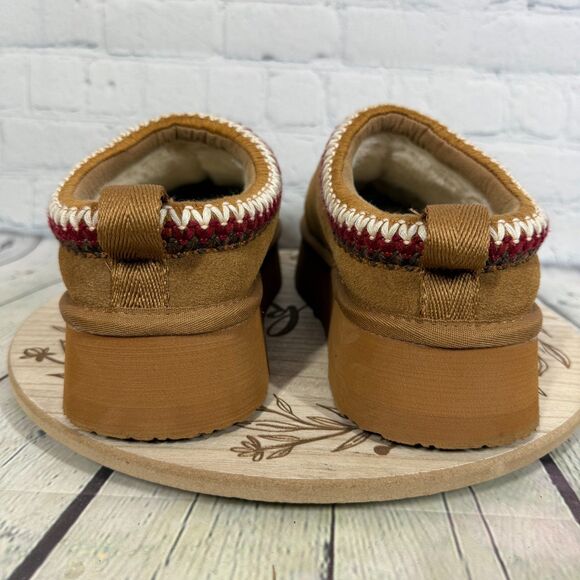 Suede Platform Mule Slippers Women Size 10 Tan Suede Shearling Faux Fur Lined - Picture 4 of 10